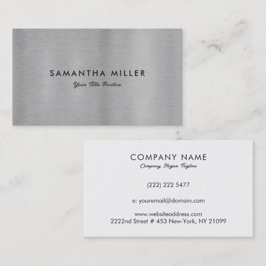 Minimalistische luxe metallic zilveren textuur visitekaartje (Voorkant / Achterkant)