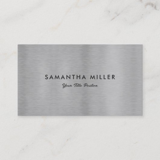 Minimalistische luxe metallic zilveren textuur visitekaartje (Voorkant)