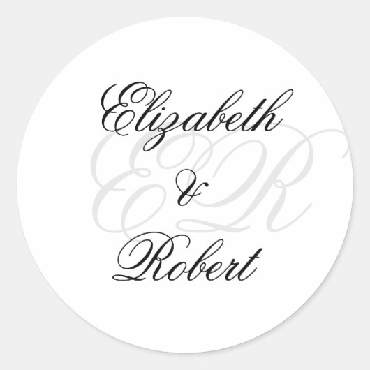 Minimalistische luxe naam monogram trouwstickers ronde sticker (Voorkant)