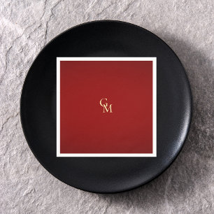 Minimalistische luxe rood & goud monogram bruiloft servet