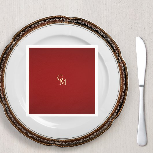 Minimalistische luxe rood & goud monogram bruiloft servet