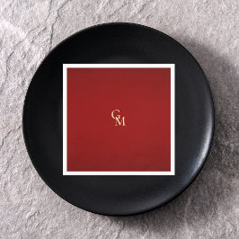 Minimalistische luxe rood & goud monogram bruiloft servet