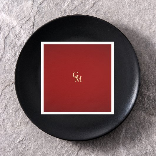 Minimalistische luxe rood & goud monogram bruiloft servet