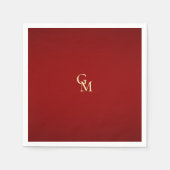 Minimalistische luxe rood & goud monogram bruiloft servet (Voorkant)