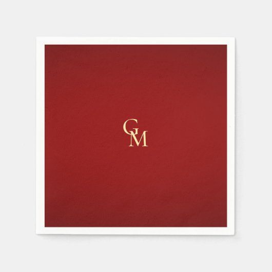 Minimalistische luxe rood & goud monogram bruiloft servet (Voorkant)