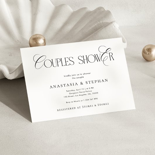 Minimalistische luxe script zwart-wit koppel bruil kaart