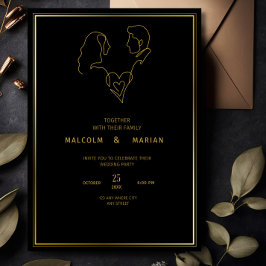 Minimalistische luxe trouw zwarte en gouden elegan kaart