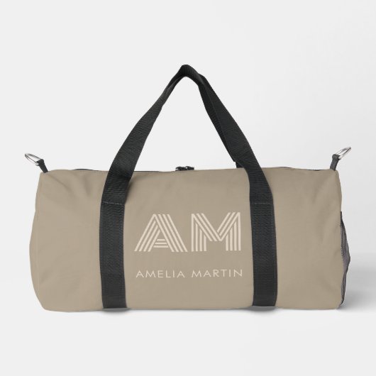 Minimalistische luxe warme taupe monogram plunjezak (Voorkant)