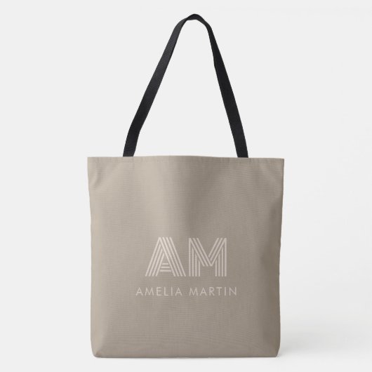 Minimalistische luxe warme taupe monogram tote bag (Voorkant)
