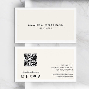 Minimalistische luxe witte / ivoren QR-code social Visitekaartje