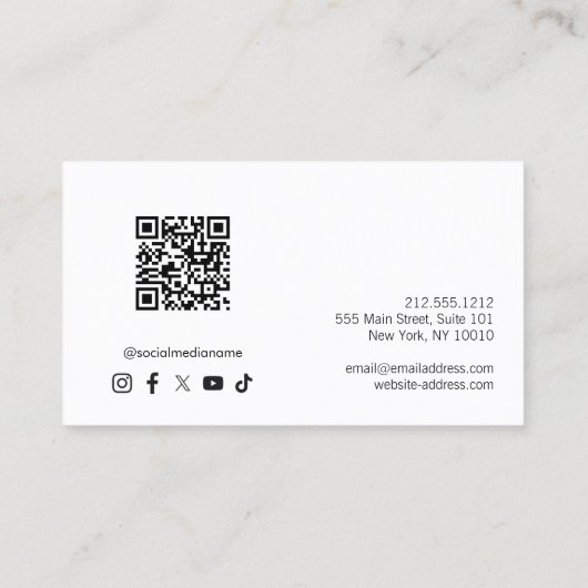 Minimalistische luxe witte QR-code sociale media Visitekaartje (Achterkant)
