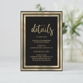 Minimalistische luxe zwart gouden bruiloft Details Kaart (Staand voorkant)