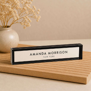 Minimalistische luxe zwart/ivoor naambordje