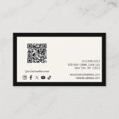 Minimalistische luxe zwart/ivoor QR Code Social Me Visitekaartje (Achterkant)
