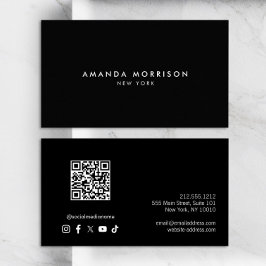 Minimalistische luxe zwart QR Code Social Media Visitekaartje