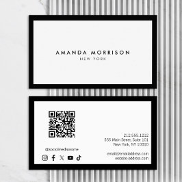 Minimalistische luxe zwart/wit QR Code Social Medi Visitekaartje