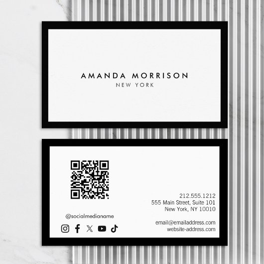 Minimalistische luxe zwart/wit QR Code Social Medi Visitekaartje