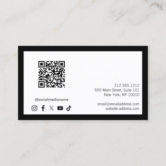 Minimalistische luxe zwart/wit QR Code Social Medi Visitekaartje (Achterkant)