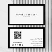 Minimalistische Luxe Zwart/Wit QR Code Sociale Med Visitekaartje