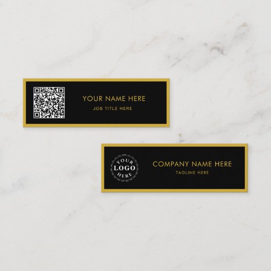 Minimalistische M Goud Zwart Schrift QR Wit Contactkaartje (Voorkant / Achterkant)