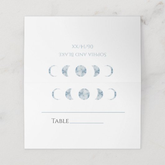 Minimalistische maan fasen bruiloft gevouwen plaat plaatskaartje (Buitenkant ongevouwen)