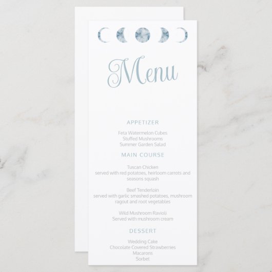 Minimalistische maan fasen hemelse bruiloft plat m menu (Voorkant / Achterkant)