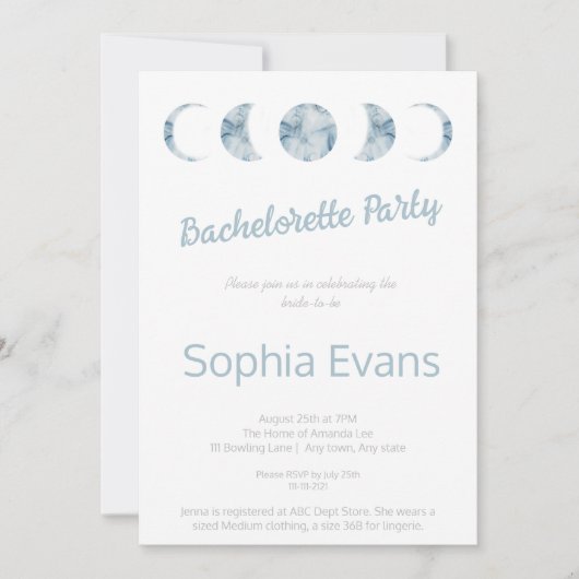 Minimalistische maan fases vrijgezellenfeest kaart (Voorkant)