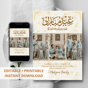 Minimalistische Maan & Sterren Eid Mubarak Familie Feestdagenkaart