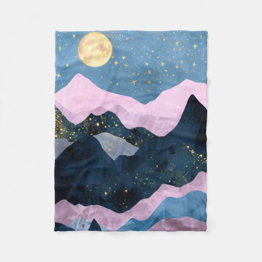 Minimalistische Maan Sterren Hemelse Bergvallei Fleece Deken (Voorkant)
