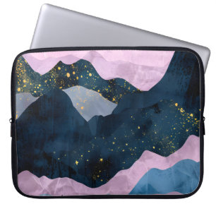 Minimalistische Maan Sterren Hemelse Bergvallei Laptop Sleeve