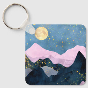 Minimalistische Maan Sterren Hemelse Bergvallei Sleutelhanger