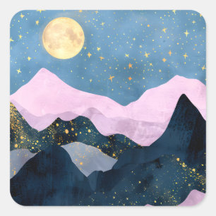 Minimalistische Maan Sterren Hemelse Bergvallei Vierkante Sticker