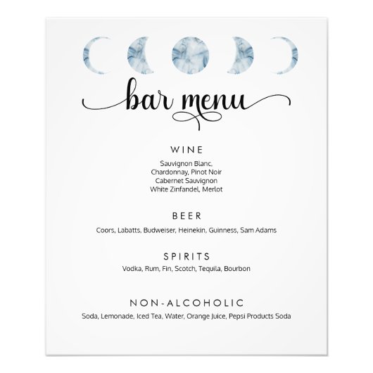 Minimalistische maanfasen bruiloft bar menu Poster (Voorkant)