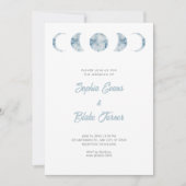 Minimalistische maanfasen hemelblauw bruiloft kaart (Voorkant)