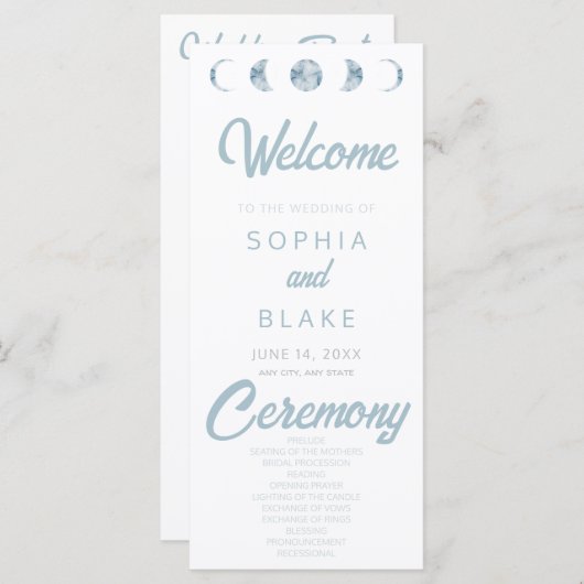 Minimalistische maanfasen hemelhuwelijksprogramma (Voorkant / Achterkant)