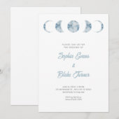 Minimalistische maanfasen Hemelsblauwe Trouwdag Kaart (Voorkant / Achterkant)