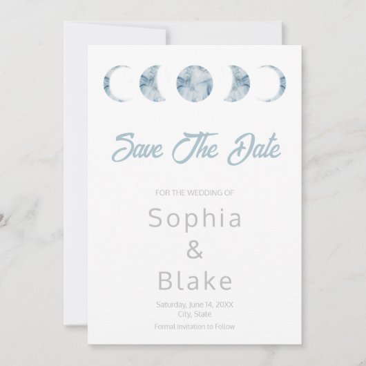 Minimalistische maanfases Celestial Save the Date Kaart (Voorkant)