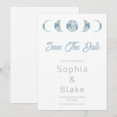 Minimalistische maanfases Celestial Save the Date Kaart (Voorkant / Achterkant)