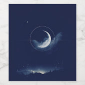 Minimalistische maansikkel met wolken wijn etiket (Enkel label)