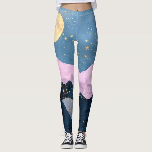 Minimalistische Maansterren Hemelse Bergvallei Leggings (Voorkant)