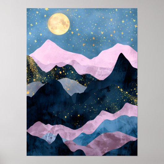 Minimalistische Maansterren Hemelse Bergvallei Poster (Voorkant)