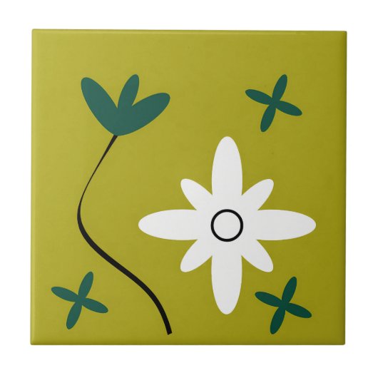 Minimalistische Madeliefjesbloem Abstracte Botanis Tegeltje (Voorkant)