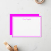 Minimalistische magenta, 2 grenzen, handtekening notitiekaartje (Voorkant / Achterkant in situ)