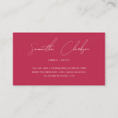 Minimalistische Magenta Roze Handgeschreven Script Visitekaartje (Achterkant)