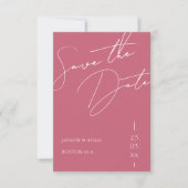 Minimalistische Magenta Roze Script Typografie Tro Save The Date (Voorkant)