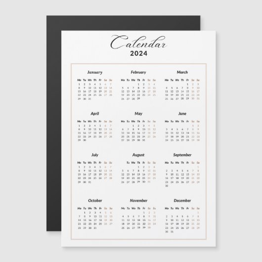 Minimalistische magnetische kalender 2024 (Voorkant / Achterkant)
