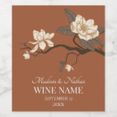Minimalistische  Magnolia bruiloft Terracotta Wijn Etiket (Enkel label)