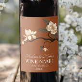 Minimalistische  Magnolia bruiloft Terracotta Wijn Etiket