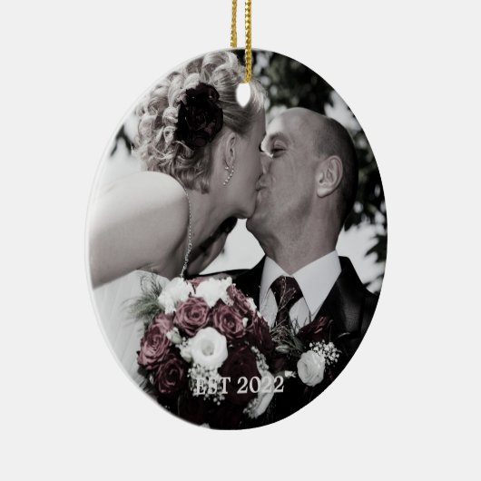 Minimalistische Magnolia Flower Weduwfoto Monogram Keramisch Ornament (Rechts)