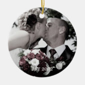 Minimalistische Magnolia Flower Weduwfoto Monogram Keramisch Ornament (Voorkant)